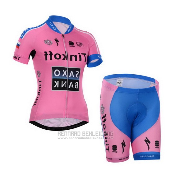 2015 Fahrradbekleidung Frau Saxo Bank  Fuchsie Trikot Kurzarm und Tragerhose